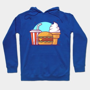 Burger, Soft Drink And Ice Cream Cartoon Hoodie